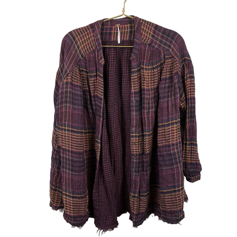 Free People Pink Plaid Button Down Shirt Flannel Size‎ Small